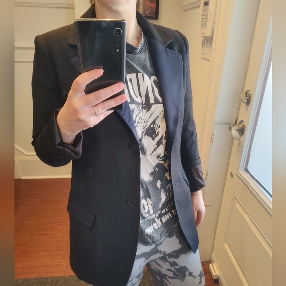 Smythe Stitched Cuff Two Tone Wool Blazer Size 6 - Picture 2 of 10